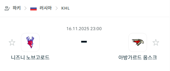 [아이스하키 KHL] 2025년11월16일 니즈니 노브고로드 vs 아방가르드 옴스크 분석 중계