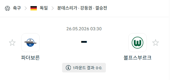 [독일 분데스리가] 5월26일 파더보른 vs 볼프스부르크 분석 중계