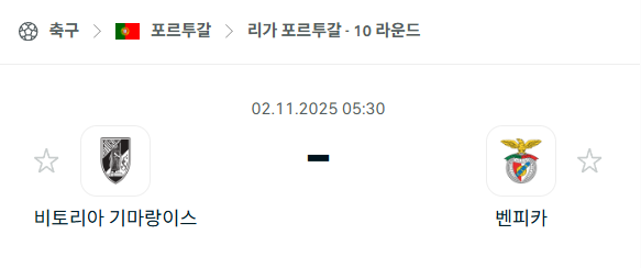 [포르투갈 프리메이라리가] 2025년11월2일 비토리아 기마랑이스 vs 벤피카 분석 중계